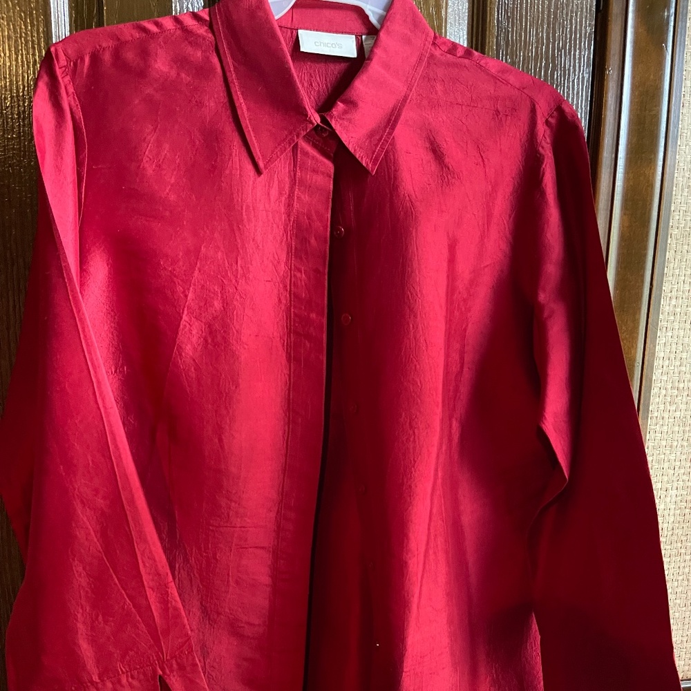 Red  Christmas Shirt  Textured Silk-like